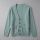 Men's plain V-neck cardigan with buttons, long sleeves and patch pockets