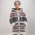Women's Nordic patterned hooded knit cardigan with buttons
