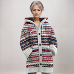 Women's Nordic patterned hooded knit cardigan with buttons