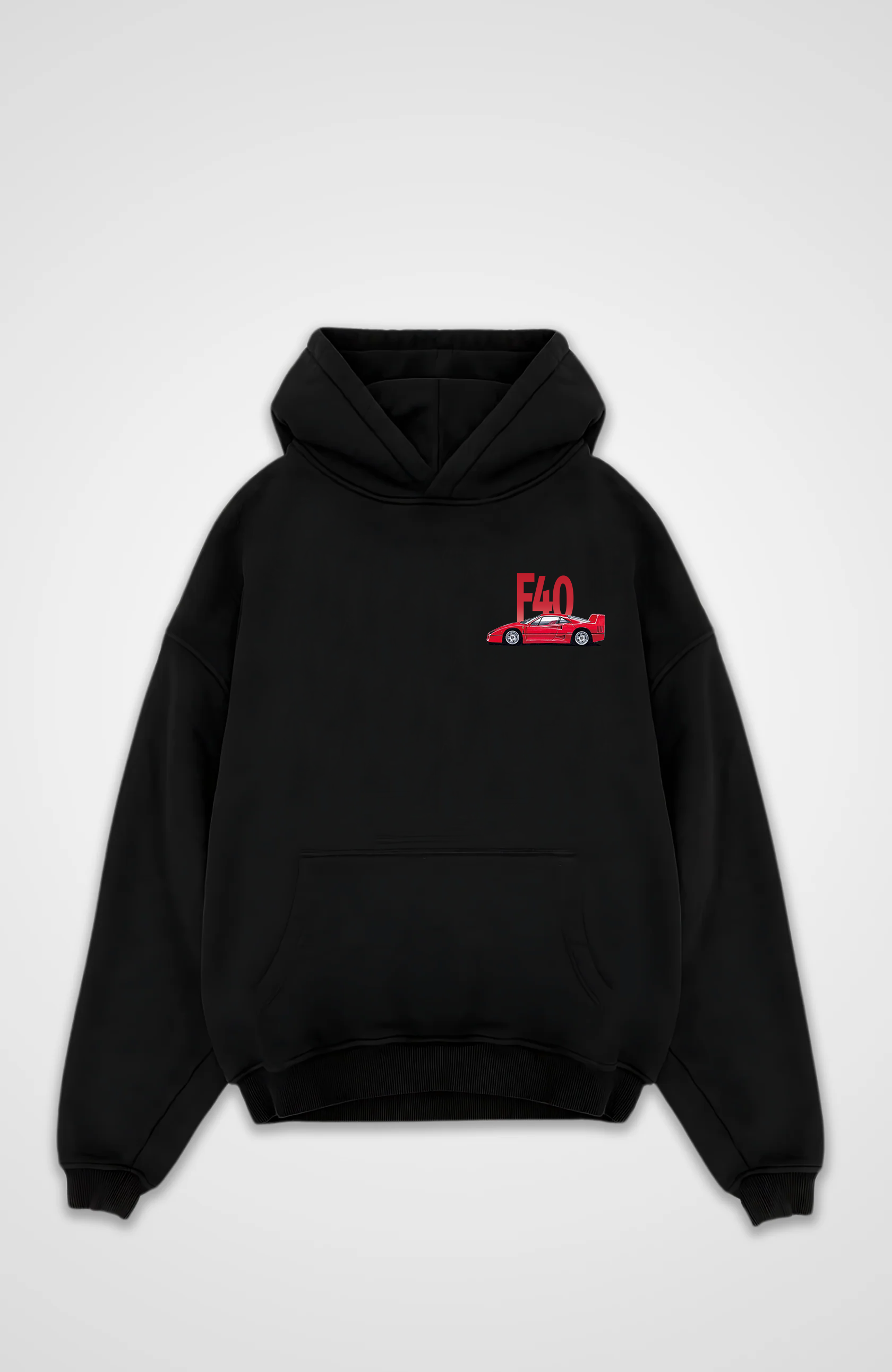 Oversized hoodie with red F40 car graphic on the back