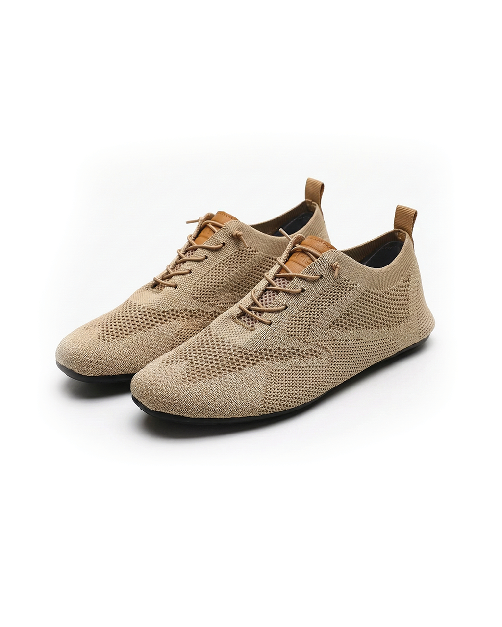 Knit sneakers with lace-up fronts, round toes and pull tabs