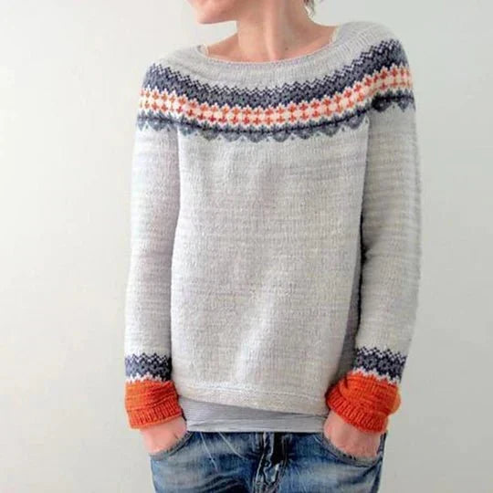 Women's oversized Fair Isle patterned crew-neck sweater with long sleeves