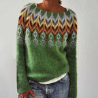 Women's oversized Fair Isle patterned crew-neck sweater with long sleeves