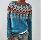 Women's oversized Fair Isle patterned crew-neck sweater with long sleeves