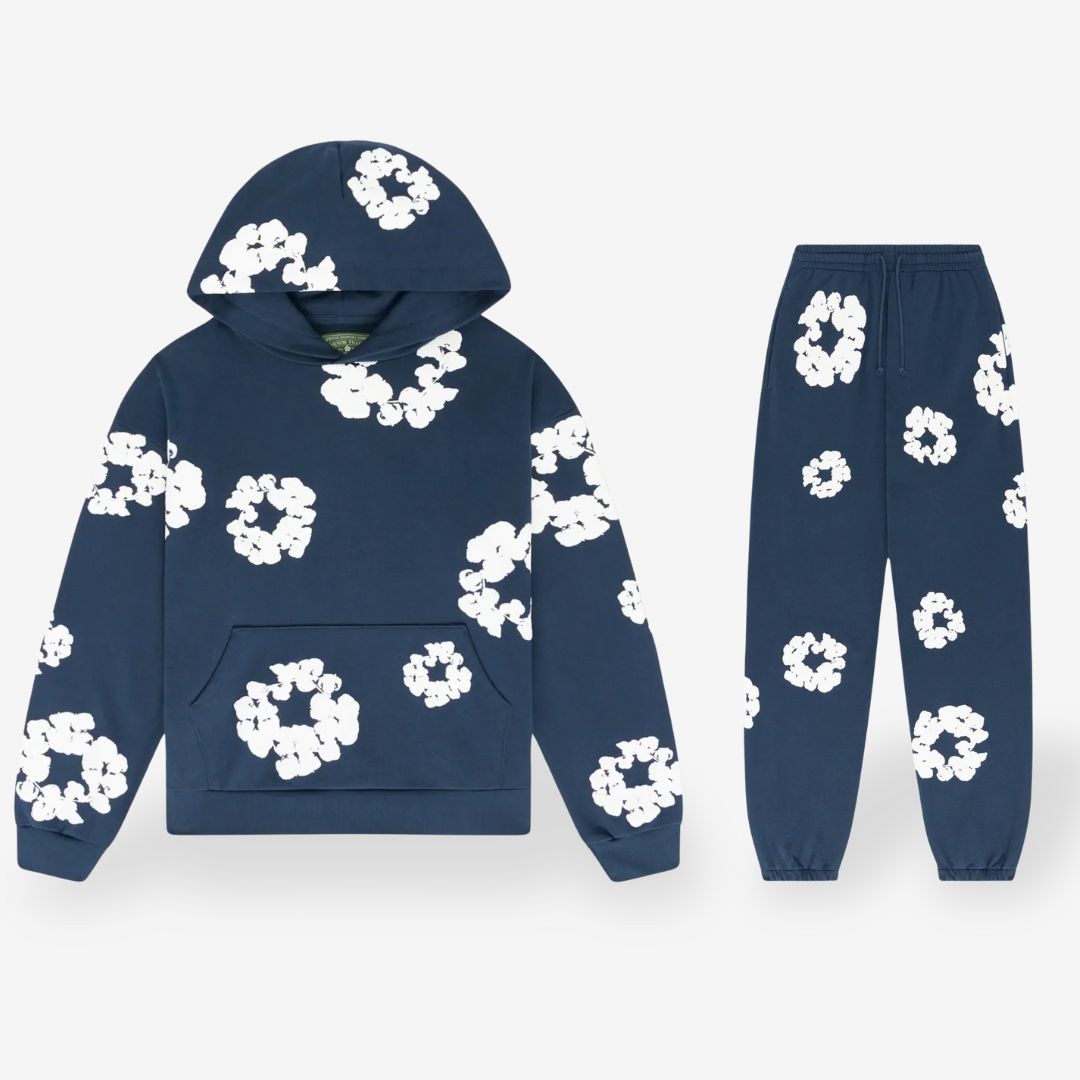Unisex floral hoodie and jogger trousers set with hood and matching motifs