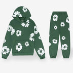 Unisex floral hoodie and jogger trousers set with hood and matching motifs