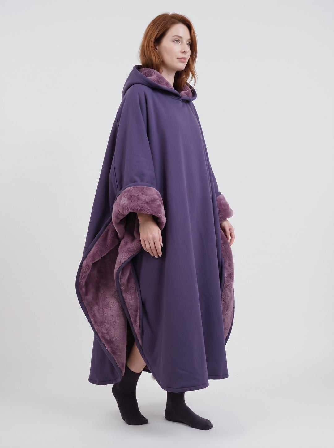 Unisex Hooded Blanket Poncho in purple