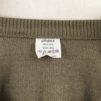 Men's olive green V-neck sweater vest with shoulder buttons