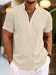 Men's short-sleeve textured Henley shirt with stand collar