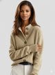 Women's button cardigan with ribbed collar and long sleeves