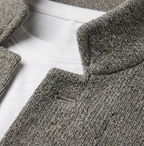 Men's textured knit blazer with Mandarin collar, buttons and patch pockets