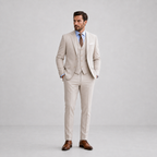 Men's three-piece suit with notch lapels, waistcoat, long sleeves and matching trousers