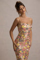 Women's multicolor floral sequin maxi dress with spaghetti straps