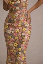 Women's multicolor floral sequin maxi dress with spaghetti straps