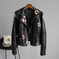 Women's floral biker jacket with studded trim and long sleeves