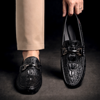 Men's croc-embossed slip-on loafers with horsebit detail