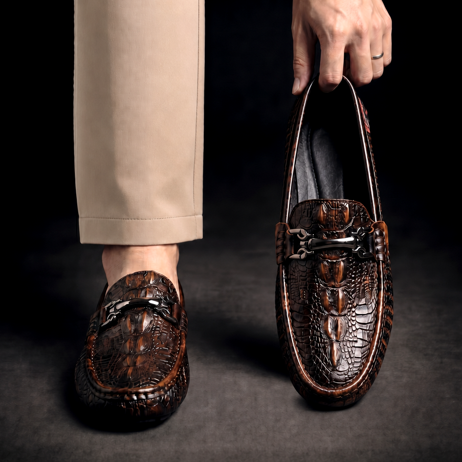Men's croc-embossed slip-on loafers with horsebit detail