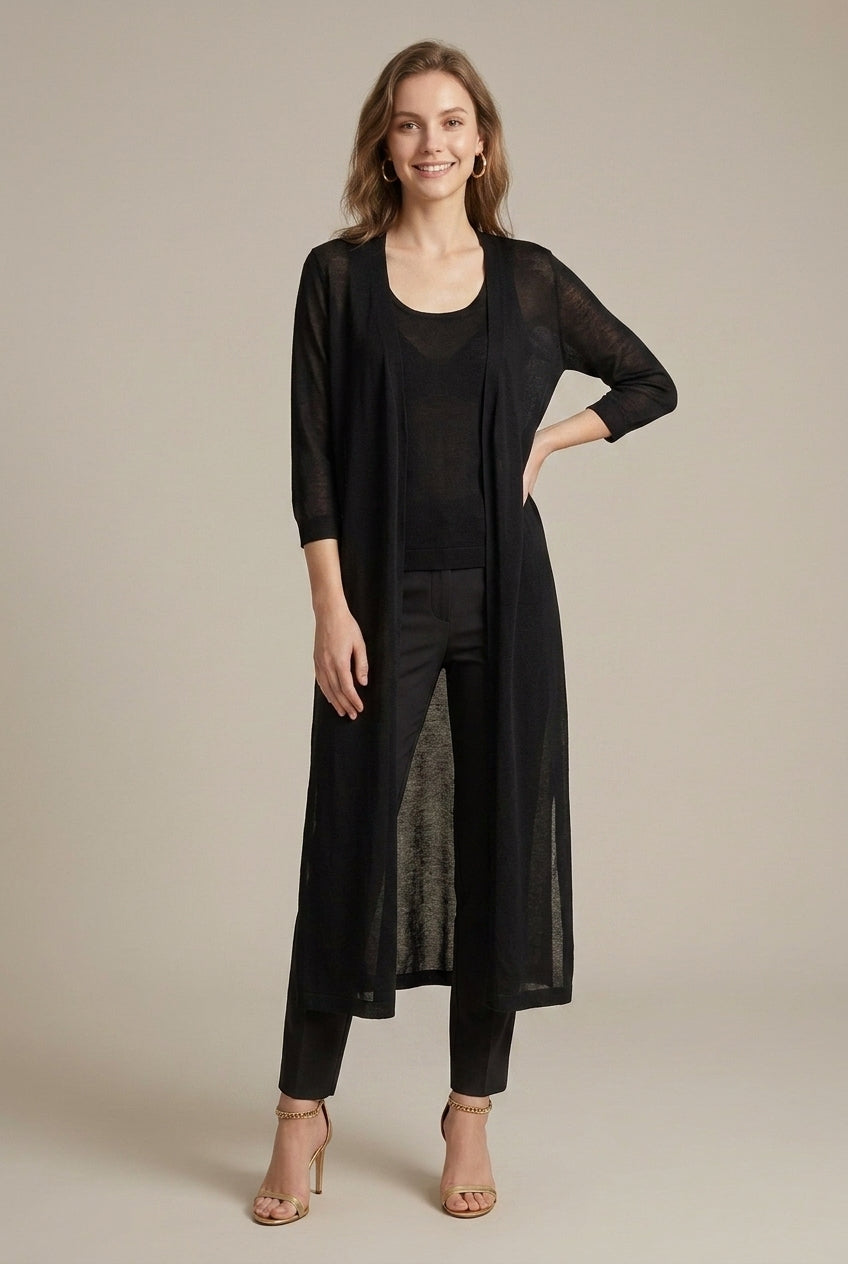 Women's longline open front cardigan with long sleeves