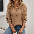 Women's ribbed knit hooded jumper with button front and long sleeves