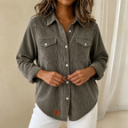 Women's ribbed knit shacket with collar and button front