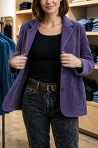 Women's structured ribbed texture blazer with notched collar, long sleeves and patch pockets