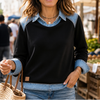 Women's colourblock sweatshirt with denim-style yoke and long sleeves