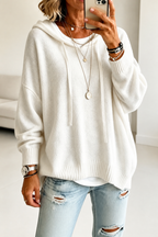 Women's oversized hooded knit sweater with drawstring ties
