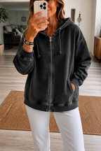 Women's relaxed washed zip-up hoodie with drawstring hood and front pockets