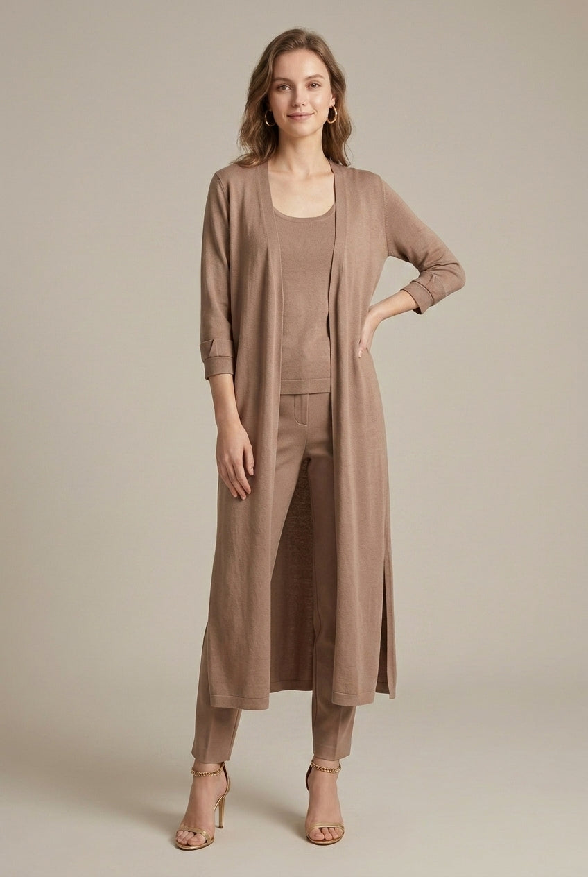 Women's longline open front cardigan with long sleeves