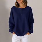 Women's waffle knit henley top with long sleeves and button placket