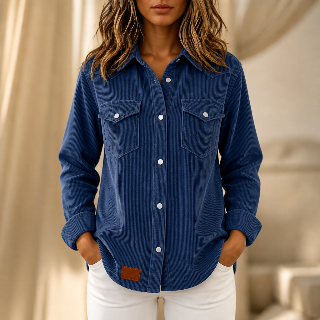 Women's ribbed knit shacket with collar and button front