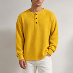Women's waffle knit henley top with long sleeves and button placket