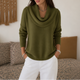 Women's cowl neck knit sweater with long sleeves and ribbed hem
