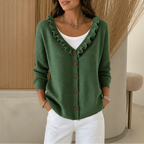 Women's ruffle-trimmed button cardigan with long sleeves