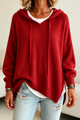 Women's oversized hooded knit sweater with drawstring ties