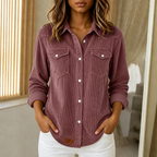 Women's ribbed knit shacket with collar and button front