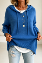 Women's oversized hooded knit sweater with drawstring ties