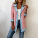 Women's ribbed knit coat with denim collar, cuffs and hem panels
