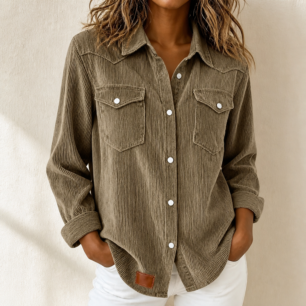 Women's ribbed knit shacket with collar and button front