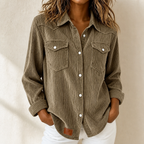 Women's ribbed knit shacket with collar and button front