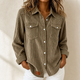 Women's ribbed knit shacket with collar and button front