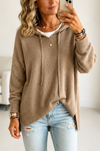 Women's oversized hooded knit sweater with drawstring ties
