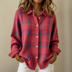 Women's plaid shirt-collar cardigan with long sleeves and button front