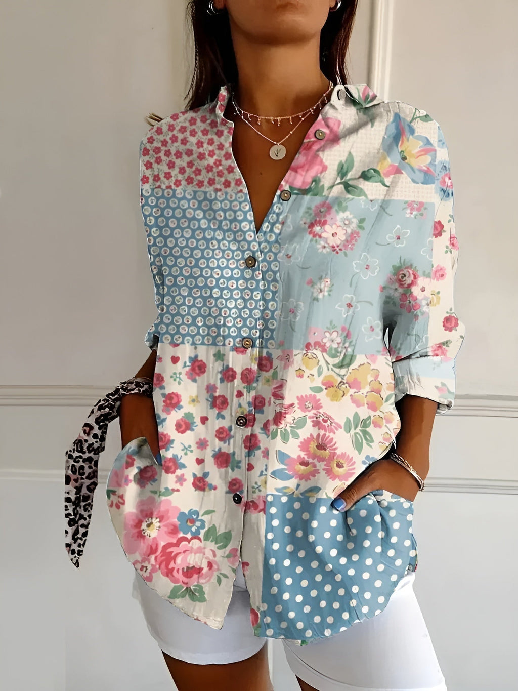 Women's multicolour floral printed shirt with button front