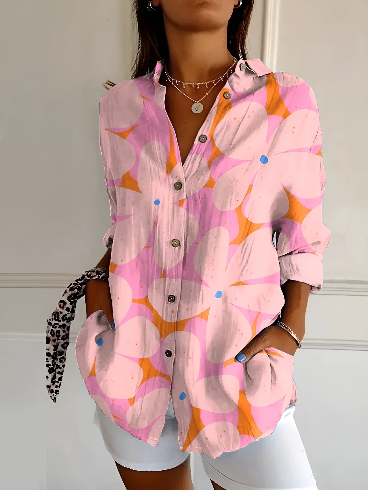 Women's multicolour floral printed shirt with button front