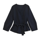 Women's kimono knit top with V-neck and tie waist