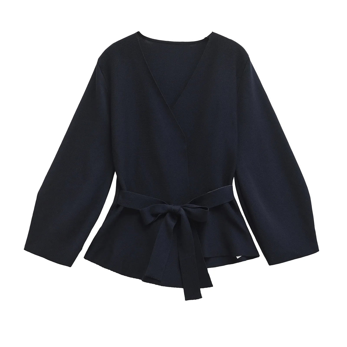 Women's kimono knit top with V-neck and tie waist