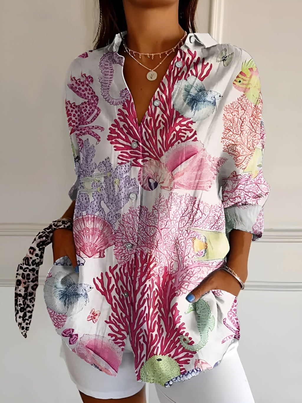Women's multicolour floral printed shirt with button front