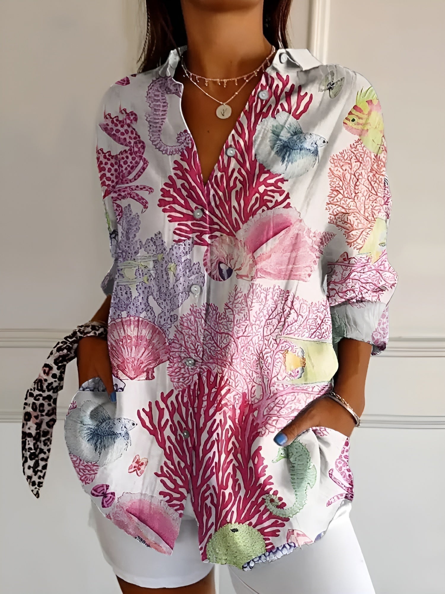 Women's multicolour floral printed shirt with button front
