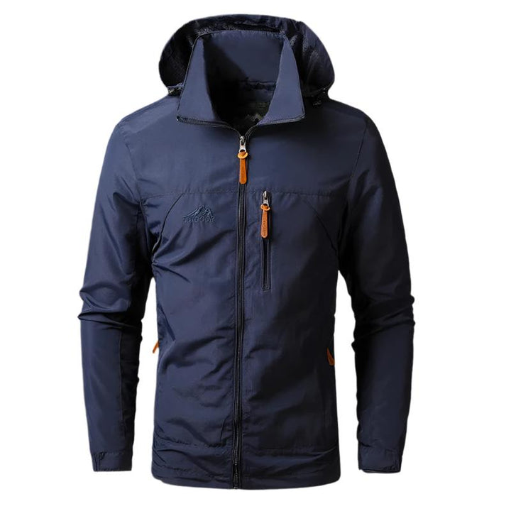 Men's hooded jacket with long sleeves, front zip and zipped pockets